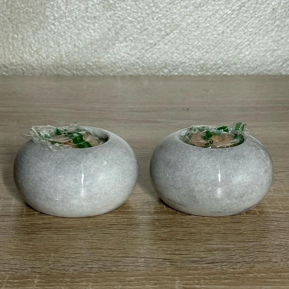 Fifth Avenue Set Of Two Marble Polished Set Of Two Gray Marble Candleholders